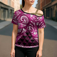 Matariki New Zealand Cross Shoulder Shirt NZ Niho Taniwha Maori New Year Pink Galaxy LT14 - Polynesian Pride