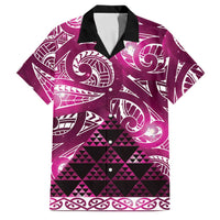 Matariki New Zealand Family Matching Off The Shoulder Long Sleeve Dress and Hawaiian Shirt NZ Niho Taniwha Maori New Year Pink Galaxy
