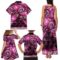 Matariki New Zealand Family Matching Tank Maxi Dress and Hawaiian Shirt NZ Niho Taniwha Maori New Year Pink Galaxy