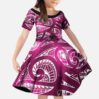 Matariki New Zealand Kid Short Sleeve Dress NZ Niho Taniwha Maori New Year Pink Galaxy
