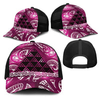 Matariki New Zealand Mesh Trucker Cap NZ Niho Taniwha Maori New Year Pink Galaxy LT14 - Polynesian Pride