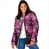Matariki New Zealand Padded Jacket NZ Niho Taniwha Maori New Year Pink Galaxy LT14 Women Pink - Polynesian Pride
