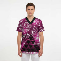 Matariki New Zealand Scrub Top NZ Niho Taniwha Maori New Year Pink Galaxy LT14 - Polynesian Pride