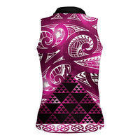 Matariki New Zealand Women Sleeveless Polo Shirt NZ Niho Taniwha Maori New Year Pink Galaxy