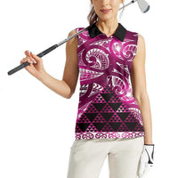Matariki New Zealand Women Sleeveless Polo Shirt NZ Niho Taniwha Maori New Year Pink Galaxy