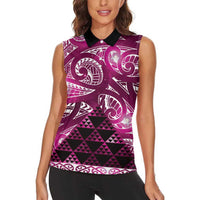 Matariki New Zealand Women Sleeveless Polo Shirt NZ Niho Taniwha Maori New Year Pink Galaxy