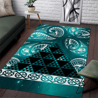 Matariki New Zealand Area Rug NZ Niho Taniwha Maori New Year Cyan Galaxy