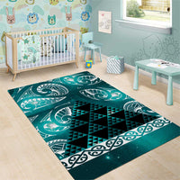 Matariki New Zealand Area Rug NZ Niho Taniwha Maori New Year Cyan Galaxy