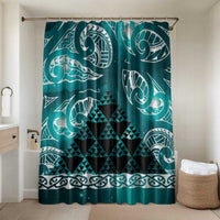 Matariki New Zealand Bathroom Set NZ Niho Taniwha Maori New Year Cyan Galaxy LT14 Shower Curtain Only Cyan - Polynesian Pride