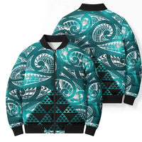Matariki New Zealand Bomber Puffer Jacket NZ Niho Taniwha Maori New Year Cyan Galaxy LT14 - Polynesian Pride