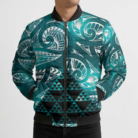 Matariki New Zealand Bomber Puffer Jacket NZ Niho Taniwha Maori New Year Cyan Galaxy LT14 - Polynesian Pride