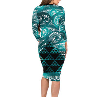Matariki New Zealand Family Matching Long Sleeve Bodycon Dress and Hawaiian Shirt NZ Niho Taniwha Maori New Year Cyan Galaxy