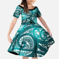 Matariki New Zealand Family Matching Puletasi and Hawaiian Shirt NZ Niho Taniwha Maori New Year Cyan Galaxy