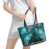 Matariki New Zealand Leather Tote Bag NZ Niho Taniwha Maori New Year Cyan Galaxy LT14 - Polynesian Pride