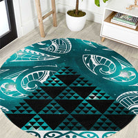Matariki New Zealand Round Carpet NZ Niho Taniwha Maori New Year Cyan Galaxy LT14 Cyan - Polynesian Pride