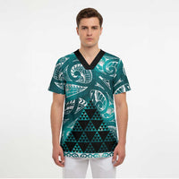 Matariki New Zealand Scrub Top NZ Niho Taniwha Maori New Year Cyan Galaxy LT14 - Polynesian Pride