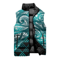 Matariki New Zealand Sleeveless Puffer Jacket NZ Niho Taniwha Maori New Year Cyan Galaxy LT14 - Polynesian Pride