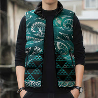 Matariki New Zealand Sleeveless Puffer Jacket NZ Niho Taniwha Maori New Year Cyan Galaxy LT14 - Polynesian Pride