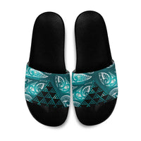 Matariki New Zealand Slide Sandals NZ Niho Taniwha Maori New Year Cyan Galaxy LT14 Cyan - Polynesian Pride