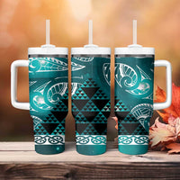 Matariki New Zealand Tumbler With Handle NZ Niho Taniwha Maori New Year Cyan Galaxy LT14 - Polynesian Pride