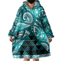 Matariki New Zealand Wearable Blanket Hoodie NZ Niho Taniwha Maori New Year Cyan Galaxy