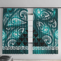 Matariki New Zealand Window Curtain NZ Niho Taniwha Maori New Year Cyan Galaxy LT14 With Hooks Cyan - Polynesian Pride