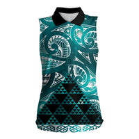 Matariki New Zealand Women Sleeveless Polo Shirt NZ Niho Taniwha Maori New Year Cyan Galaxy
