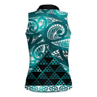 Matariki New Zealand Women Sleeveless Polo Shirt NZ Niho Taniwha Maori New Year Cyan Galaxy