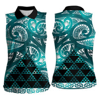 Matariki New Zealand Women Sleeveless Polo Shirt NZ Niho Taniwha Maori New Year Cyan Galaxy