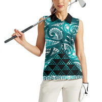 Matariki New Zealand Women Sleeveless Polo Shirt NZ Niho Taniwha Maori New Year Cyan Galaxy