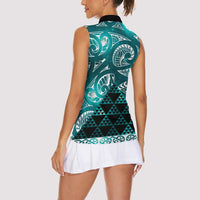 Matariki New Zealand Women Sleeveless Polo Shirt NZ Niho Taniwha Maori New Year Cyan Galaxy