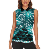 Matariki New Zealand Women Sleeveless Polo Shirt NZ Niho Taniwha Maori New Year Cyan Galaxy