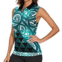 Matariki New Zealand Women Sleeveless Polo Shirt NZ Niho Taniwha Maori New Year Cyan Galaxy