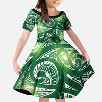 Matariki New Zealand Family Matching Off Shoulder Maxi Dress and Hawaiian Shirt NZ Niho Taniwha Maori New Year Green Galaxy