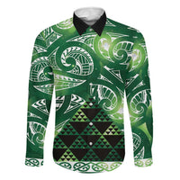 Matariki New Zealand Family Matching Off Shoulder Maxi Dress and Hawaiian Shirt NZ Niho Taniwha Maori New Year Green Galaxy