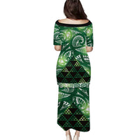 Matariki New Zealand Family Matching Puletasi and Hawaiian Shirt NZ Niho Taniwha Maori New Year Green Galaxy
