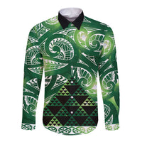 Matariki New Zealand Long Sleeve Button Shirt NZ Niho Taniwha Maori New Year Green Galaxy LT14 Unisex Green - Polynesian Pride
