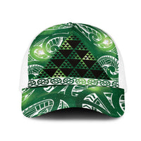 Matariki New Zealand Mesh Trucker Cap NZ Niho Taniwha Maori New Year Green Galaxy LT14 One Size White Green - Polynesian Pride