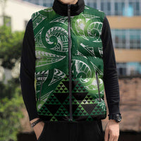 Matariki New Zealand Sleeveless Puffer Jacket NZ Niho Taniwha Maori New Year Green Galaxy