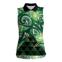 Matariki New Zealand Women Sleeveless Polo Shirt NZ Niho Taniwha Maori New Year Green Galaxy