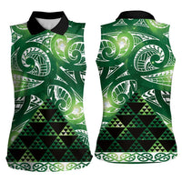 Matariki New Zealand Women Sleeveless Polo Shirt NZ Niho Taniwha Maori New Year Green Galaxy