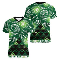 Matariki New Zealand Women V-Neck T-Shirt NZ Niho Taniwha Maori New Year Green Galaxy