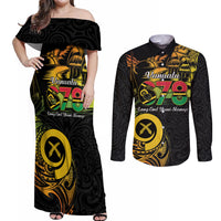 Personalised Vanuatu 678 Couples Matching Off Shoulder Maxi Dress and Long Sleeve Button Shirt Proud To Be A Ni-Van LT14 Black - Polynesian Pride