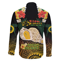 Vanuatu Triton's Trumpet Family Matching Off Shoulder Short Dress and Hawaiian Shirt Tropical Flowers Vanuatuan Map LT14 - Polynesian Pride