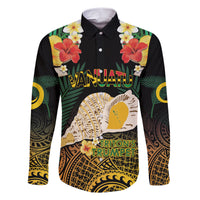 Vanuatu Triton's Trumpet Family Matching Short Sleeve Bodycon Dress and Hawaiian Shirt Tropical Flowers Vanuatuan Map