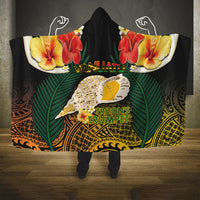 Vanuatu Triton's Trumpet Hooded Blanket Tropical Flowers Vanuatuan Map LT14 One Size Black - Polynesian Pride