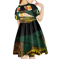 Vanuatu Triton's Trumpet Kid Short Sleeve Dress Tropical Flowers Vanuatuan Map