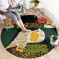 Vanuatu Triton's Trumpet Round Carpet Tropical Flowers Vanuatuan Map