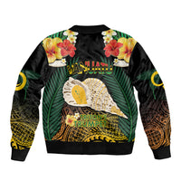 Vanuatu Triton's Trumpet Sleeve Zip Bomber Jacket Tropical Flowers Vanuatuan Map LT14 - Polynesian Pride