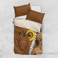 Vanuatu Coconut Crab Bedding Set Ni-Van Tropical Leaves With Sand Drawing Art LT14 US Twin 172cm x 218cm Brown - Polynesian Pride
